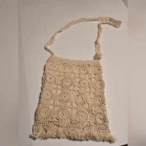 Chic Beige Crochet Shoulder Bag
